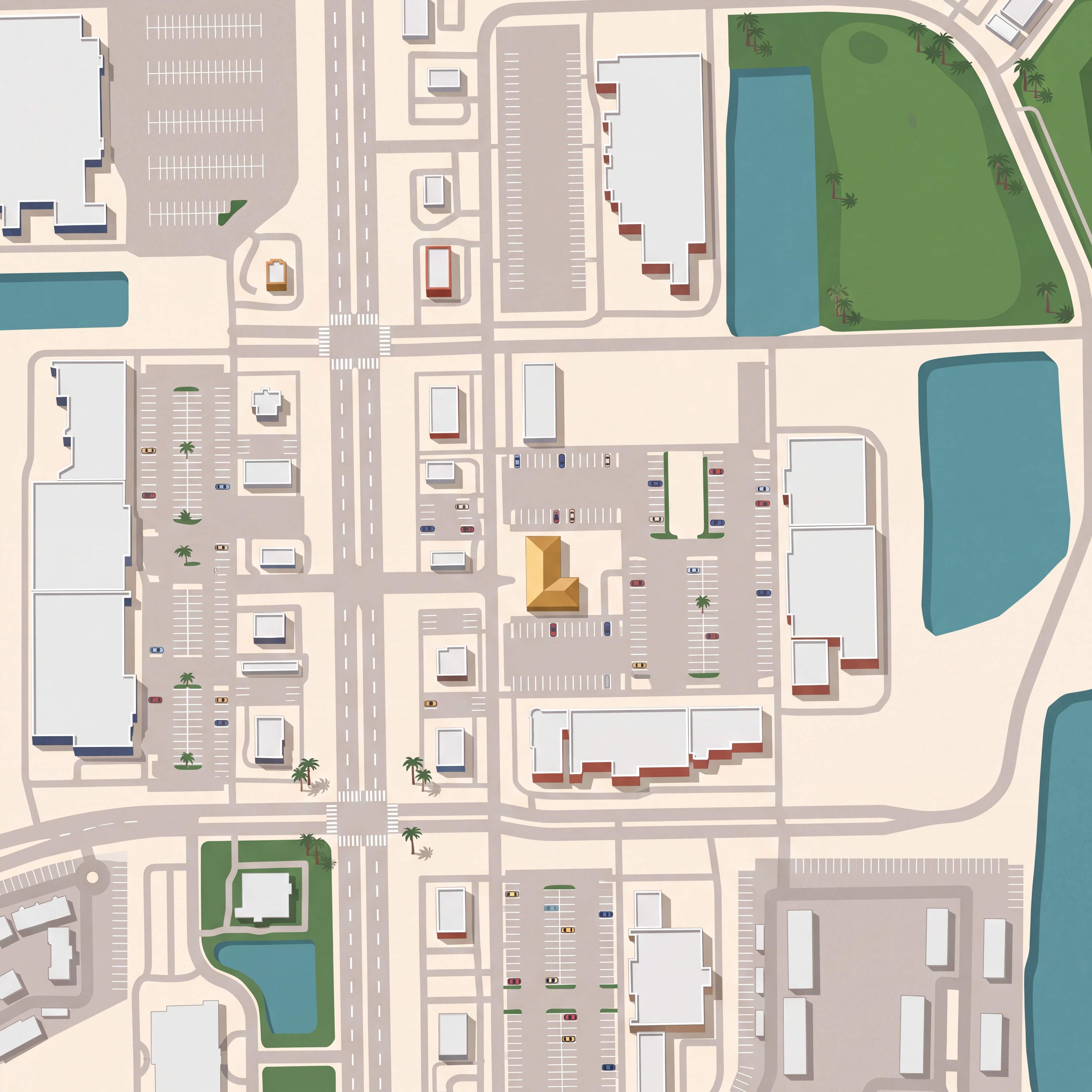 Illustrated bird's-eye view of The Forum shopping area on Six Mile Cypress Parkway, Fort Myers